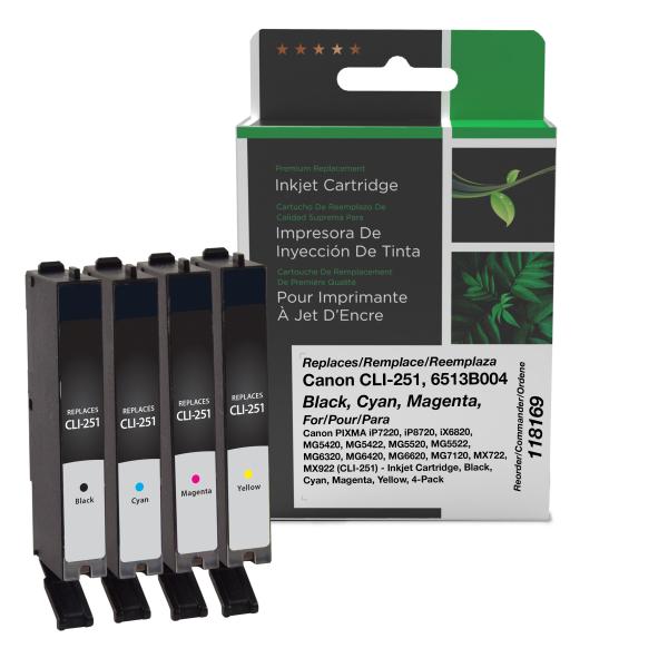 Toner Cartridge Store | Clover Imaging Remanufactured Black, Cyan, Magenta, Yellow Ink Cartridges for Canon CLI-251 (6513B004) 4-Pack