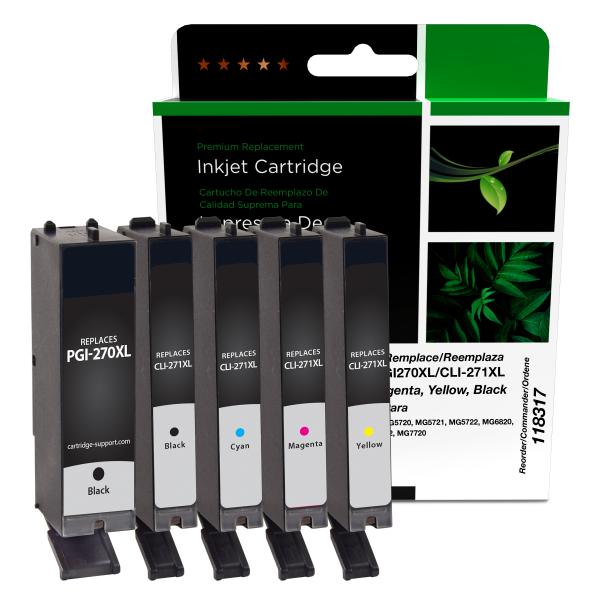 Clover Imaging Remanufactured High Yield Black, Black, Cyan, Magenta, Yellow Ink Cartridges for Canon PGI-270XL/CLI-271XL 5-Pack