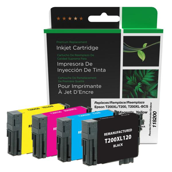 Toner Cartridge Store | Clover Imaging Remanufactured Black High Capacity, Cyan, Magenta, Yellow Ink Cartridges for Epson T200XL-BCS 4-Pack