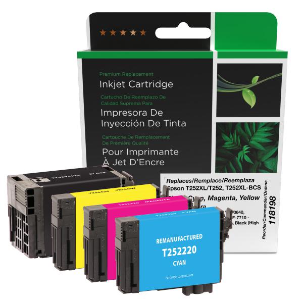 Toner Cartridge Store | Clover Imaging Remanufactured Black High Yield, Cyan, Magenta, Yellow Ink Cartridges for Epson T252XL-BCS 4-Pack