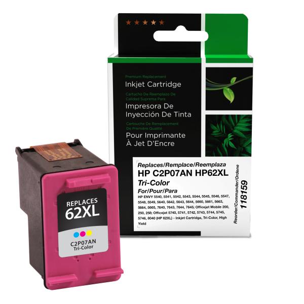 Clover Imaging Remanufactured High Yield Tri-Color Ink Cartridge for HP 62XL (C2P07AN)