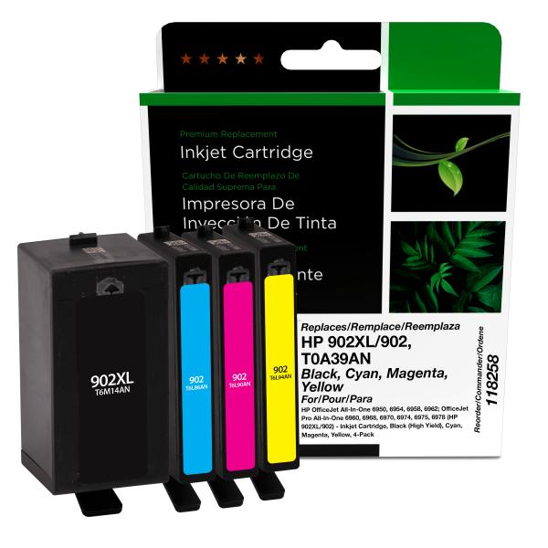 Toner Cartridge Store | Clover Imaging Remanufactured Black High Yield, Cyan, Magenta, Yellow Ink Cartridges for HP 902XL/902 (T0A39AN) 4-Pack